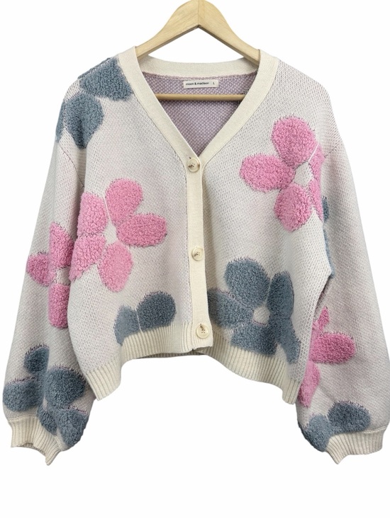 moon & madison Sweaters - Moon & Madison Cardigan Oversized Button Up Cropped Fuzzy Floral Size Large